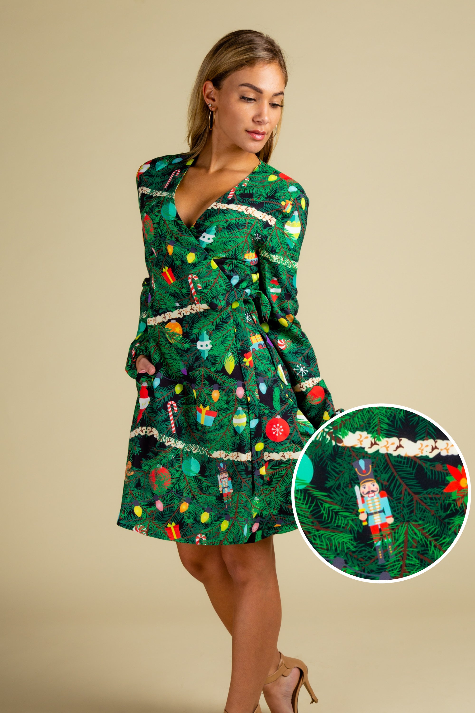 Womens Tree Pattern Wrap Dress | The Christmas Tree Camo